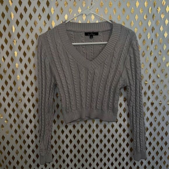 Love Tree Women's Juniors V-Neck Cropped Knit Sweater neutral grey size L - Picture 4 of 7